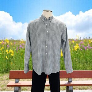J Crew Mens Button Down Shirt XL Green Navy Check Plaid 2 Ply Cotton Casual